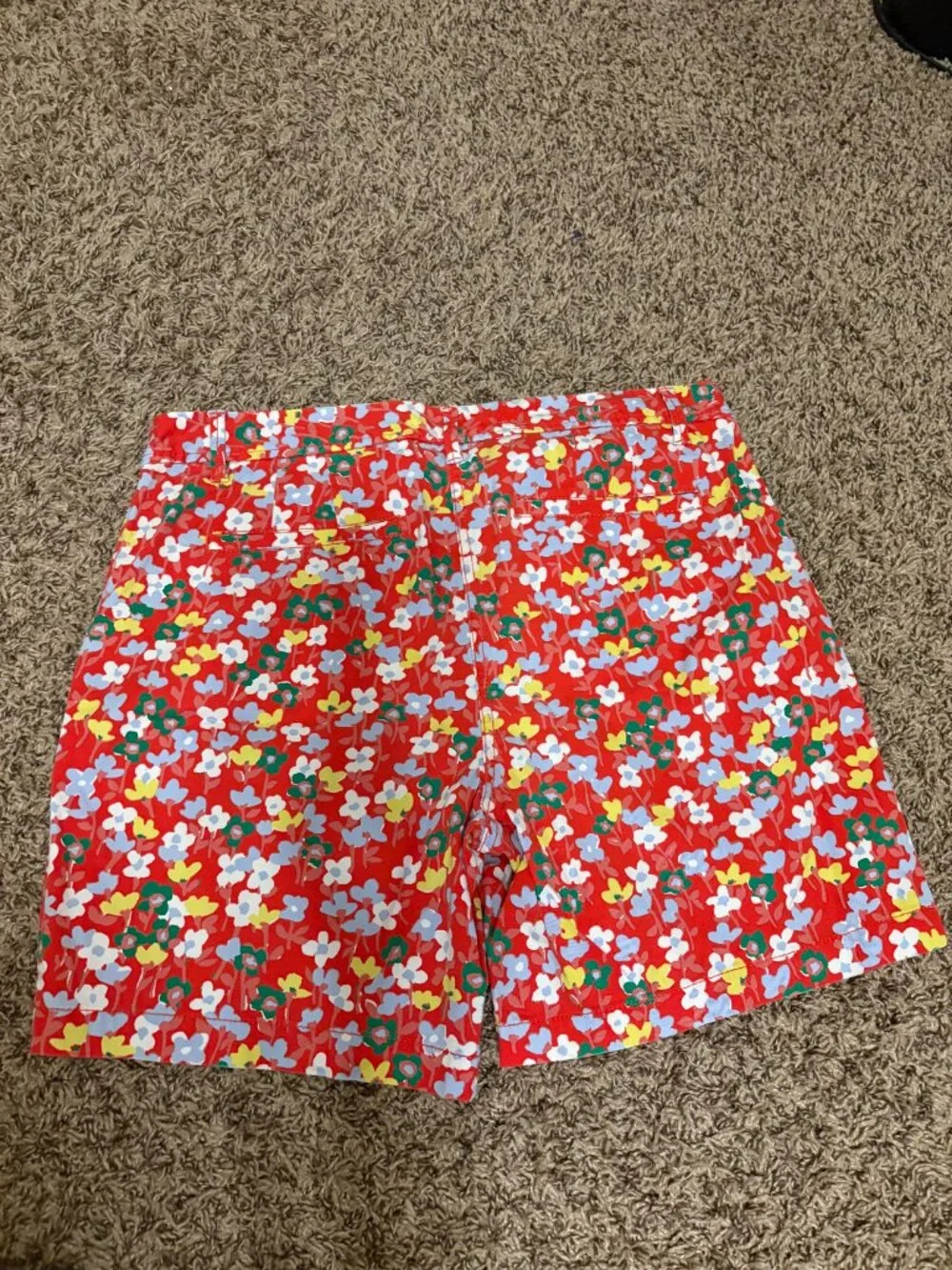 Talbots Girlfriend Chino Shorts Size 10 Red Floral Print Cotton Blend Pockets
